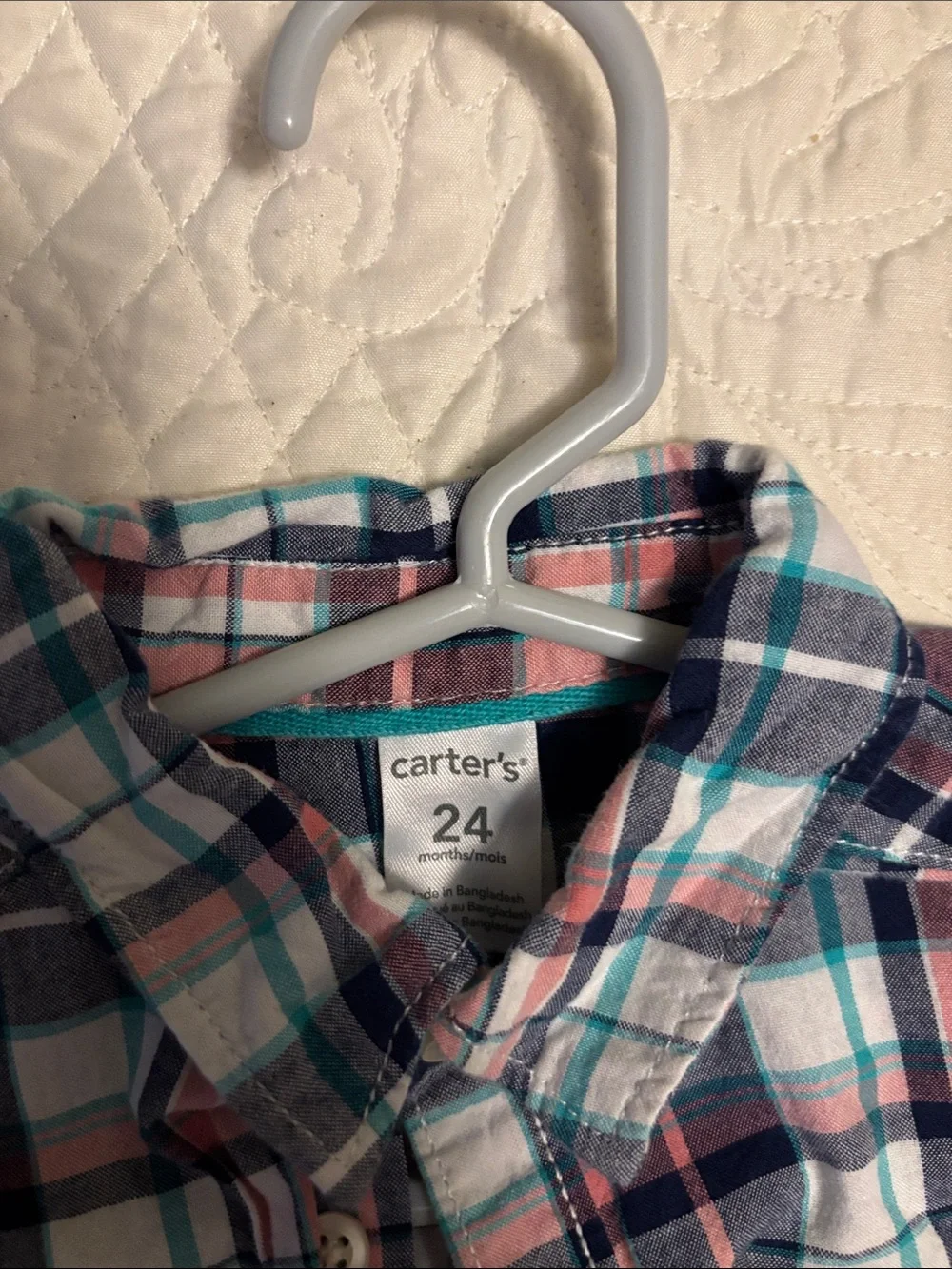 Carter's Navy, Pink & Teal Plaid Button-Down Shirt